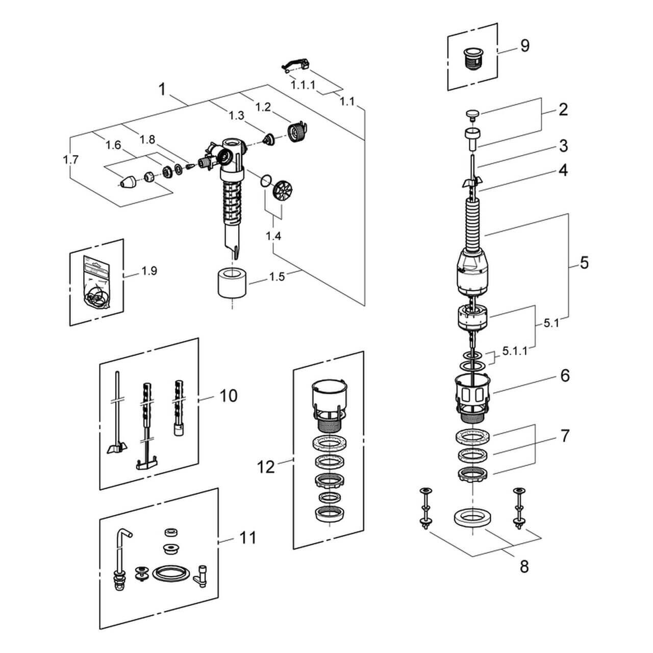 Grohe Austauschgarnitur für Aufsatz-Spülkästen Mattchrom/Chrom (43907PI0)