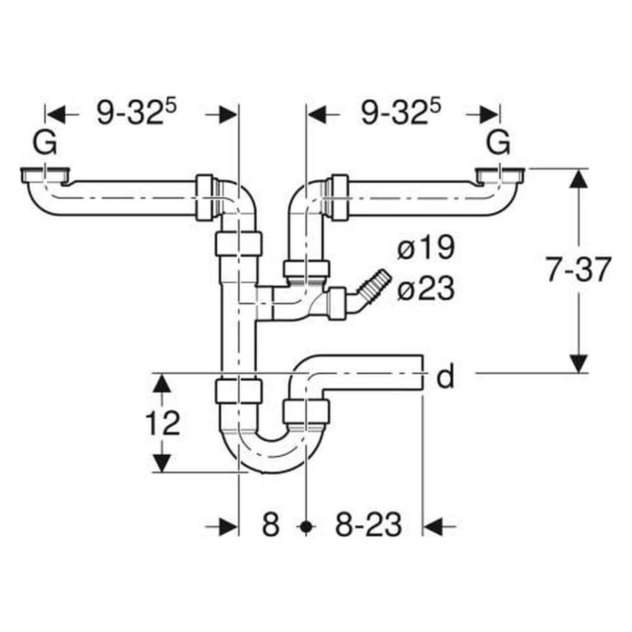 Geberit Rohrbogengeruchsverschluss G1 1/2 x 40 mm horizontal (152886111)