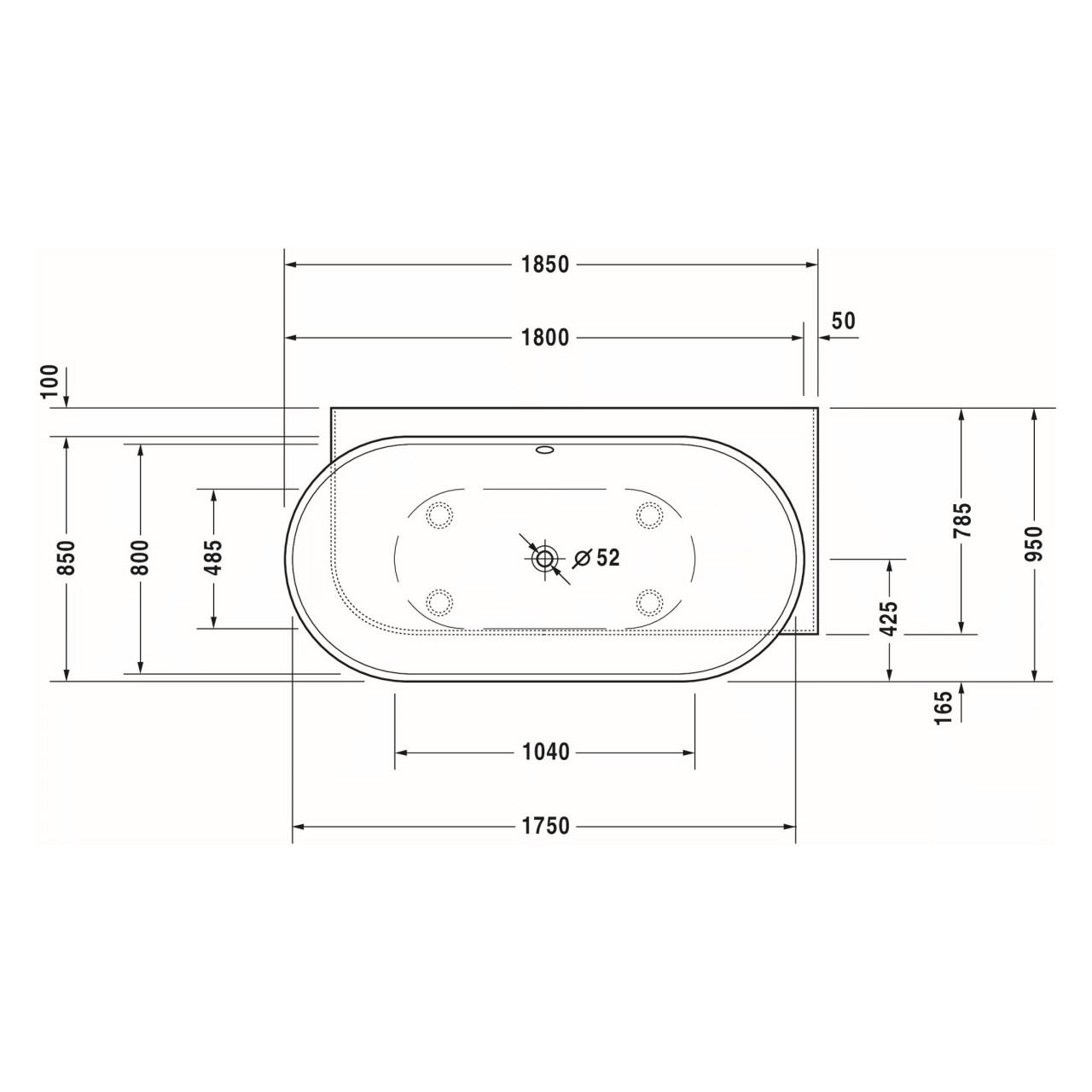 Duravit Oval-Badewanne Luv 185x95 cm Weiß, rechts (700432000000000)