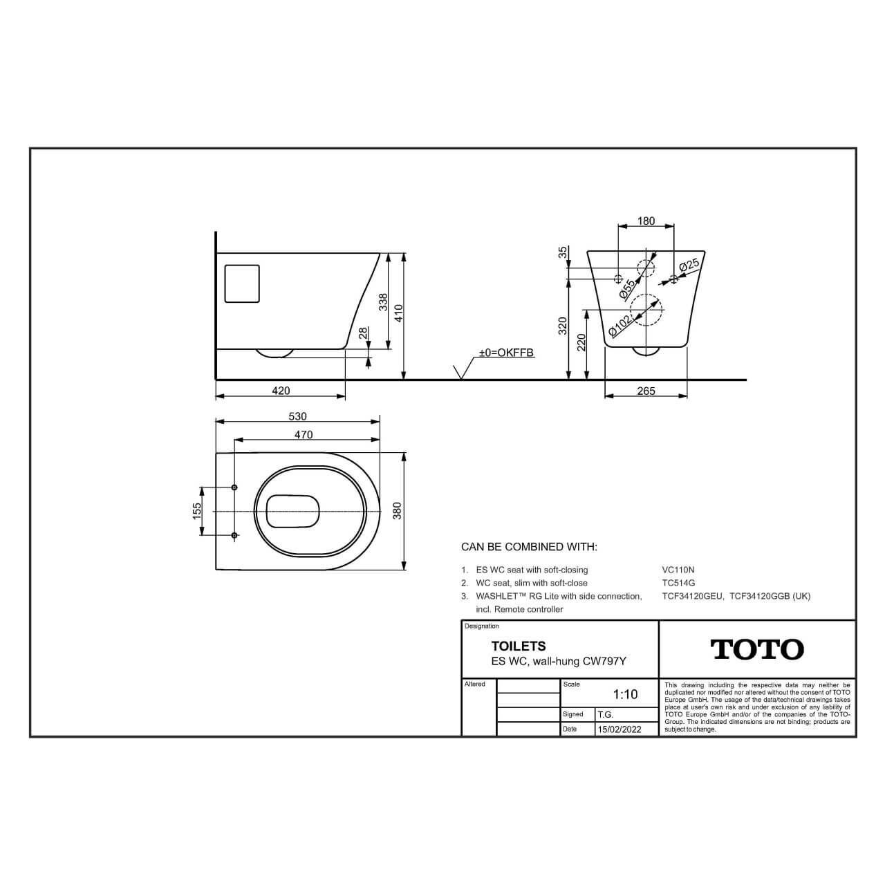 Toto Wand-Tiefspüler ES 38x53 cm randlos Weiß (CW797)