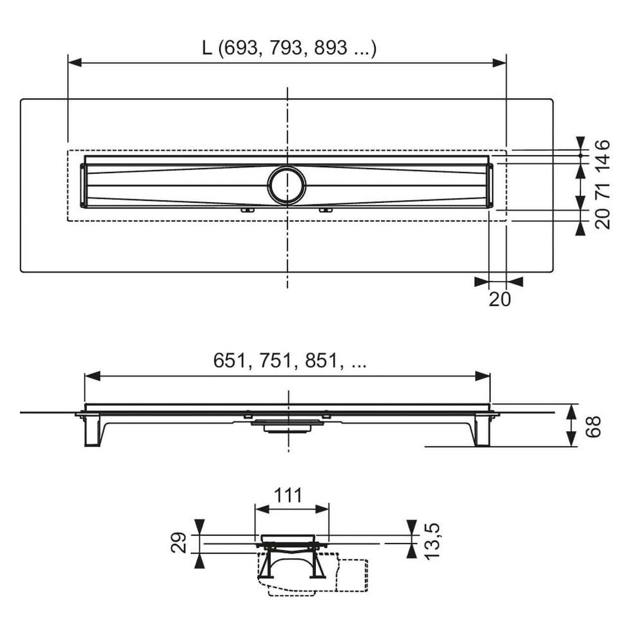 Tece Duschrinne Evo Tecedrainline 800 mm für Wandfliesenauflage (600803)