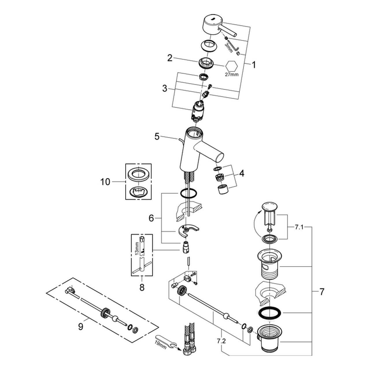 Grohe Waschtischarmatur Concetto 1/2 Zoll S-Size mit Ablaufgarnitur Chrom (32204001)
