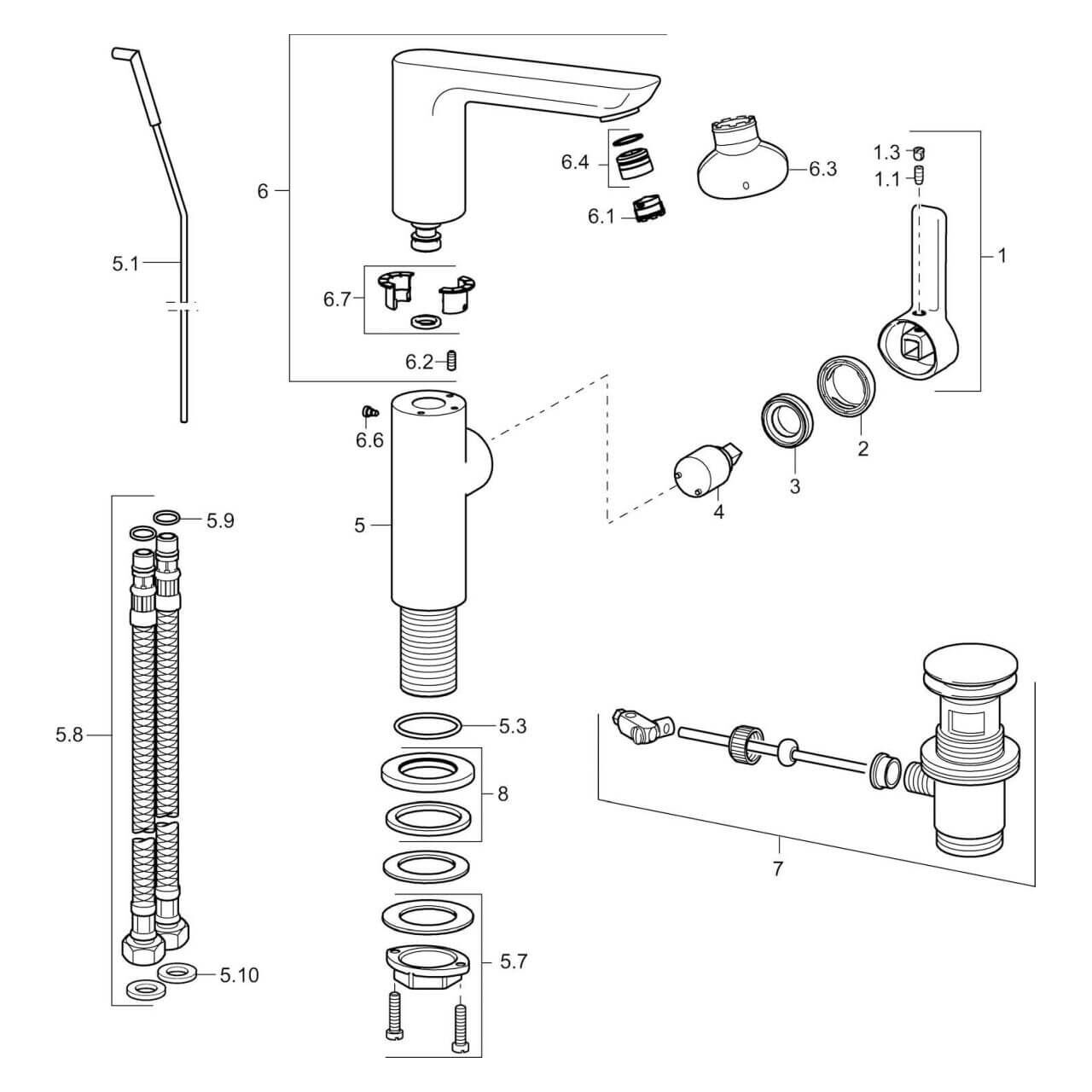 Hansa Waschtischarmatur Hansaligna Chrom DN 15 mit Ablaufgarnitur (55302203)