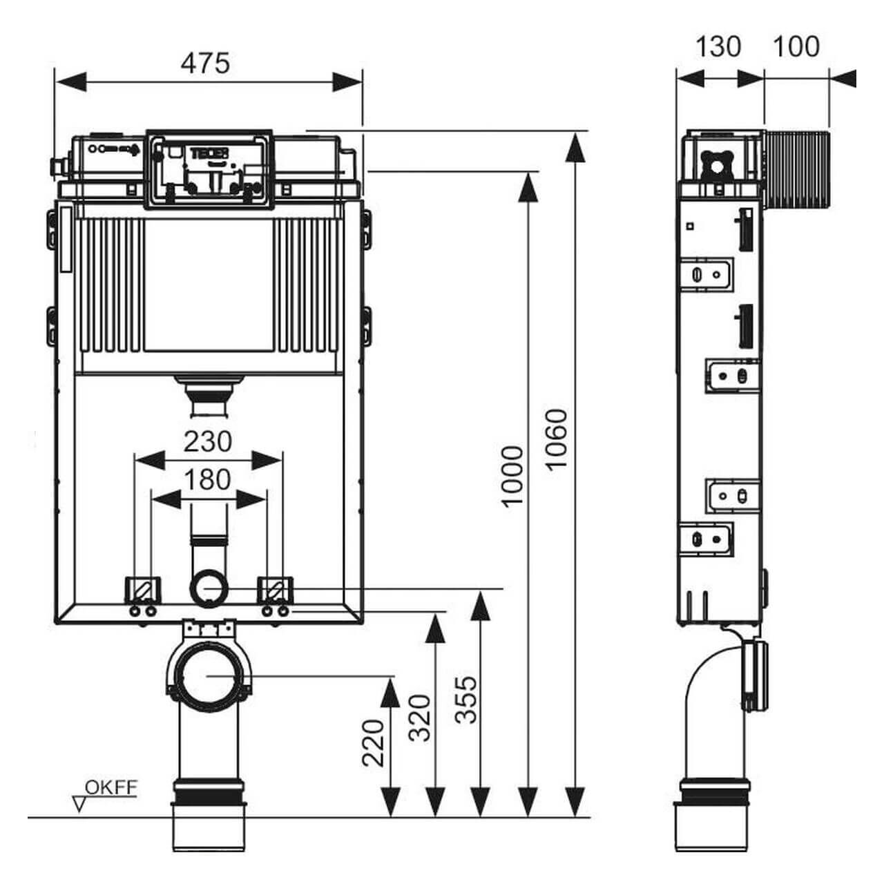 Tece WC-Modul Tecebox 1060 mm mit Spülkasten Frontbetätigung (9370300)