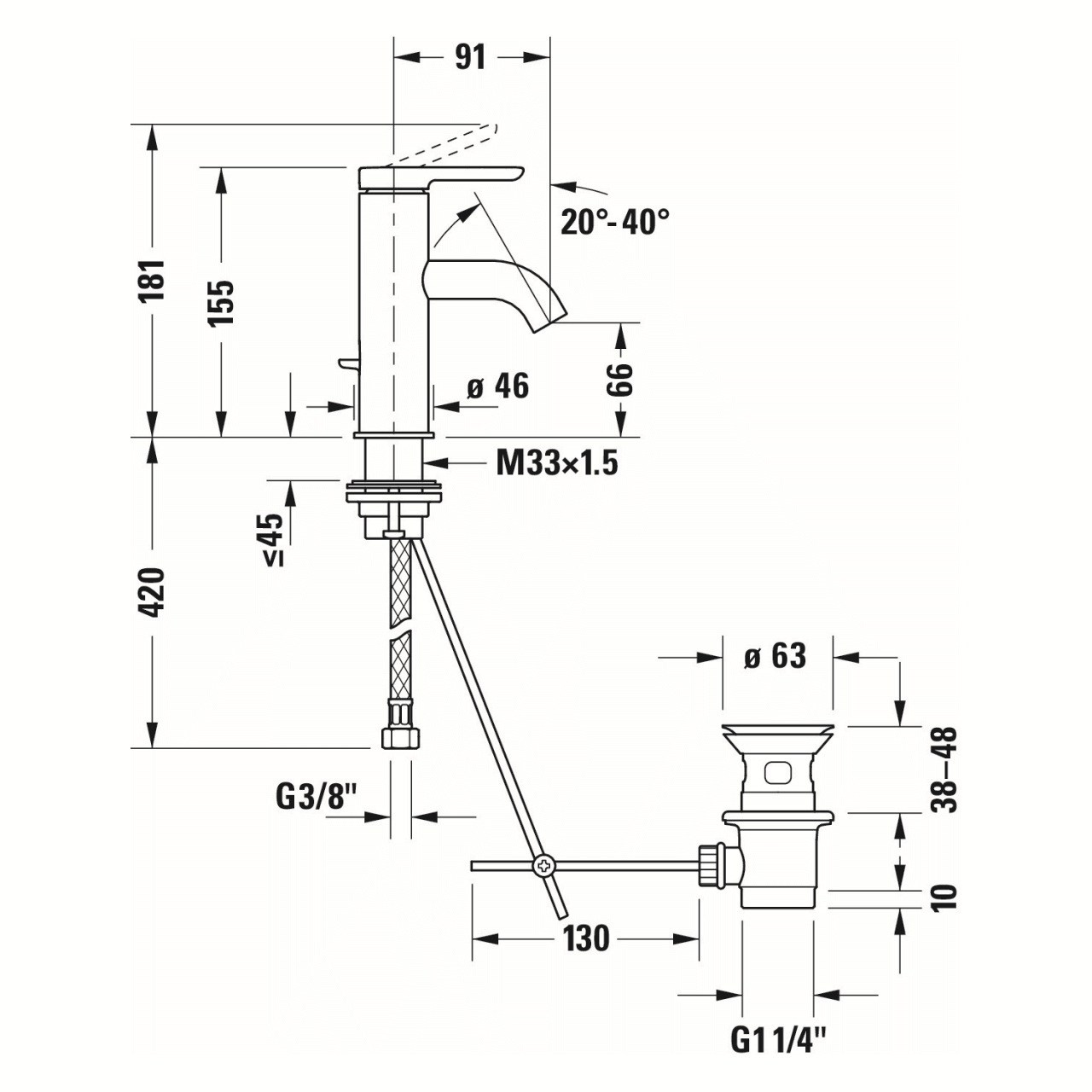 Duravit Waschtischarmatur S C.1 Chrom 91 mm Ausladung (C11010002010)