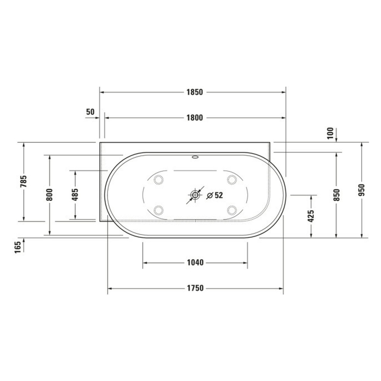 Duravit Oval-Badewanne Luv 185x95 cm matt Weiß, links (700431000000000)