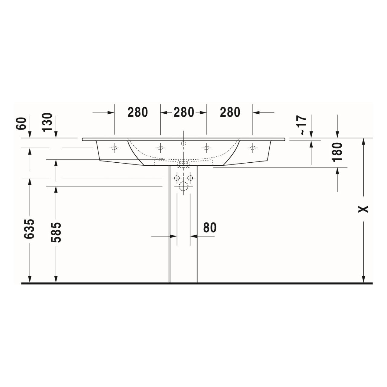 Duravit Möbelwaschtisch Me by Starck 123 cm Weiß mit Hahnloch und Überlauf WonderGliss (23361200001)