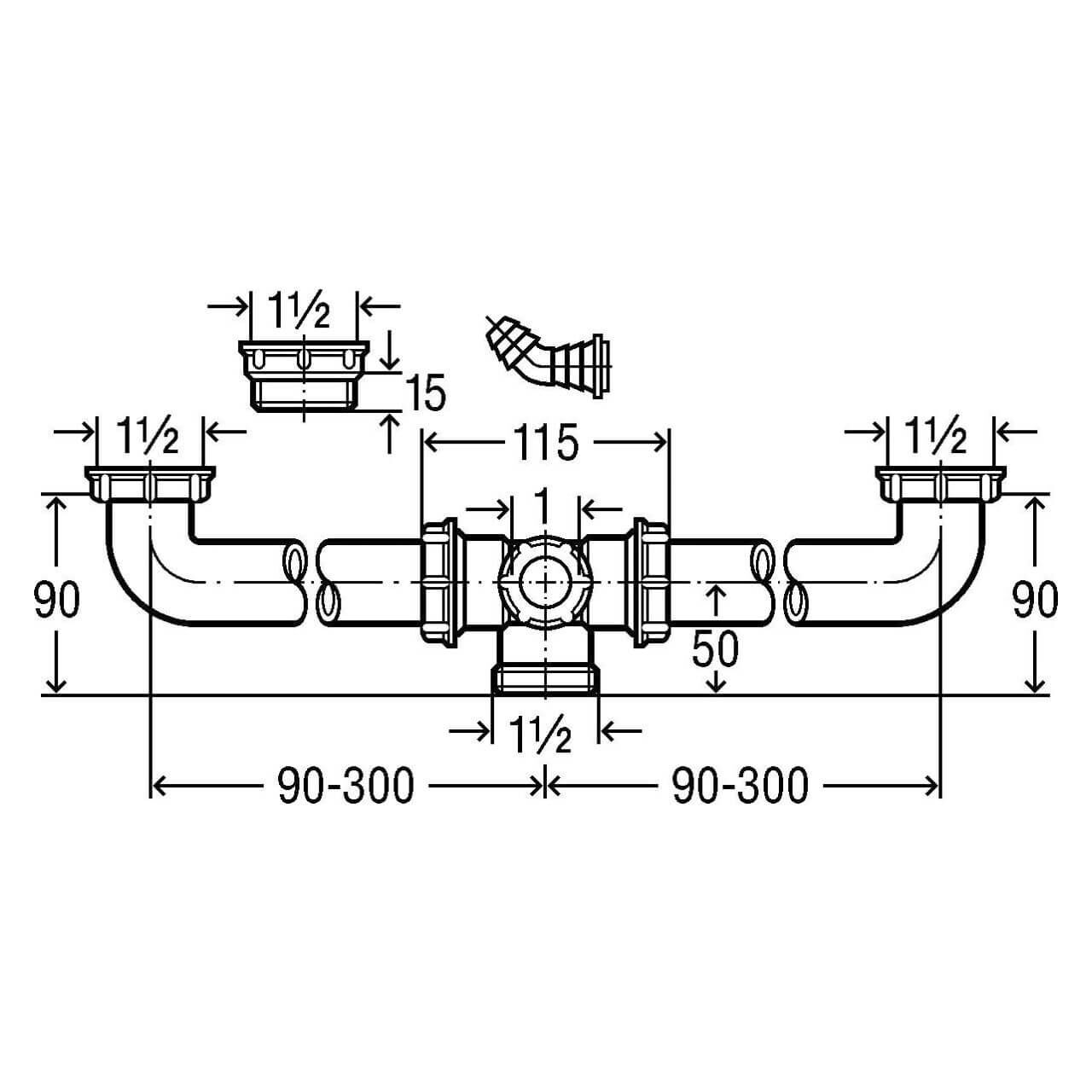 Viega Ablaufverbindung G 1 1/2 x 180–600 mm Weiß (113063)