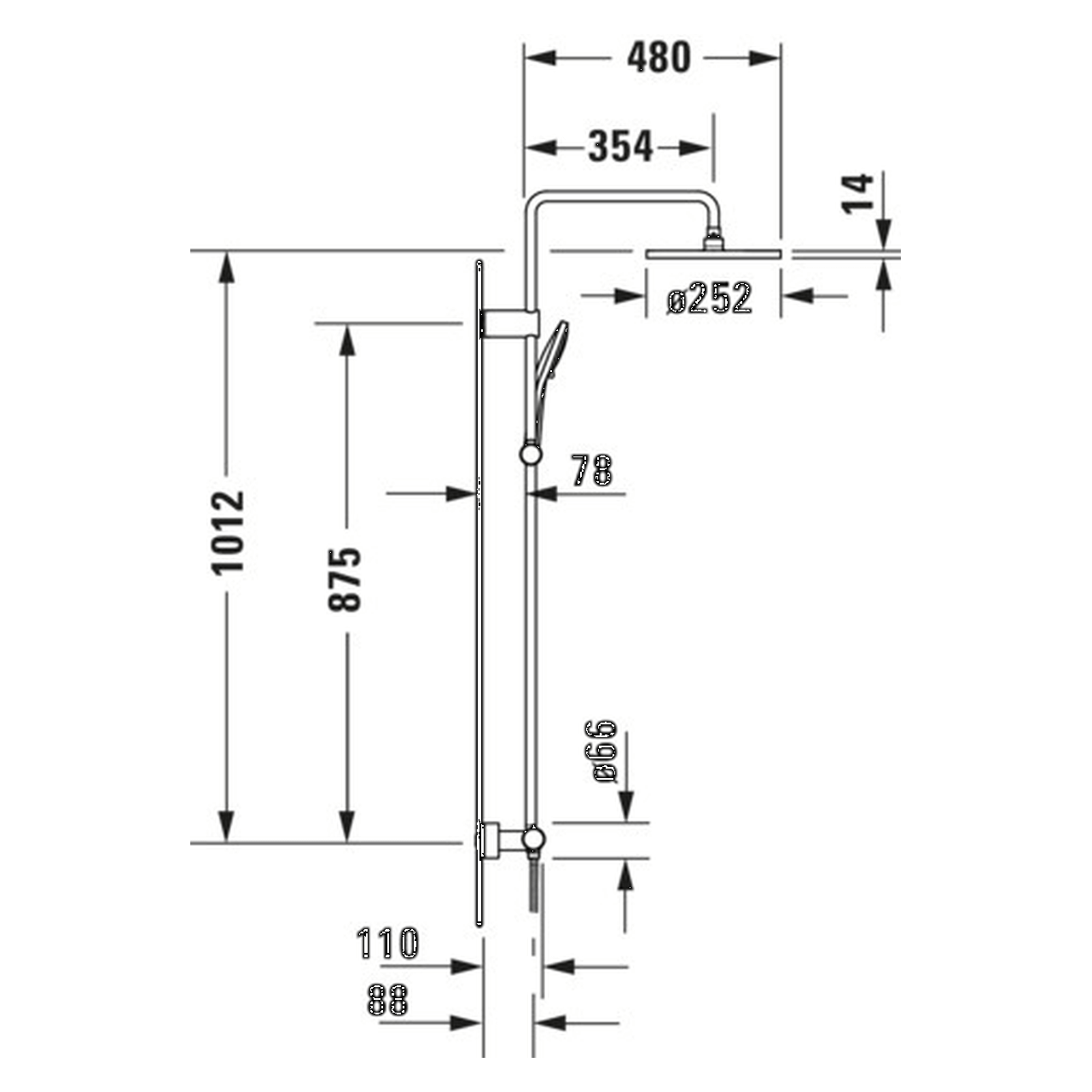 Duravit Duschsystem MinusFlow 354 mm mit Thermostat Schwarz Matt (TH4282008046)