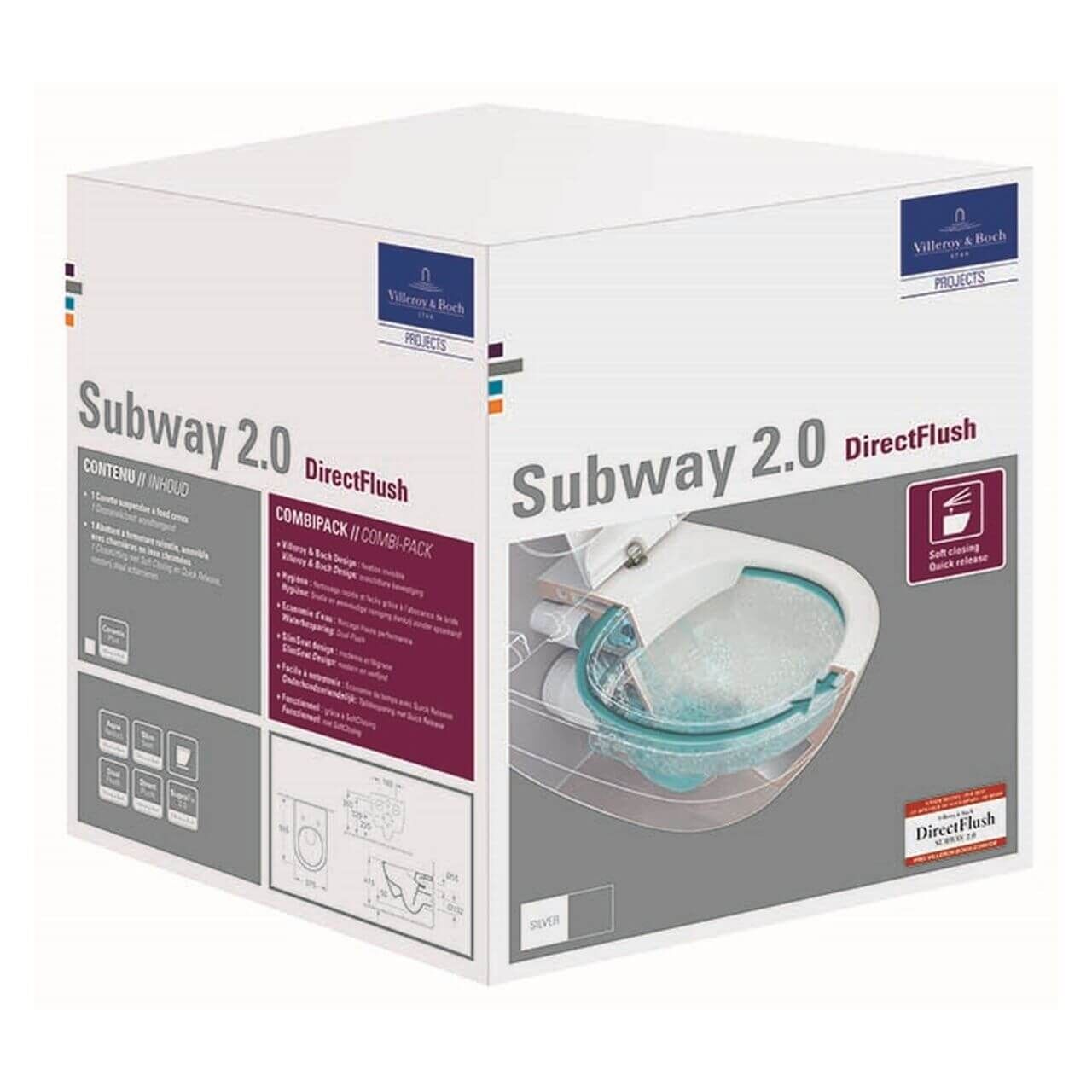 Villeroy & Boch Combi-Pack-Wand-Tiefspül-WC Subway 2.0 DirectFlush C-Plus Weiß (5614R2R1)