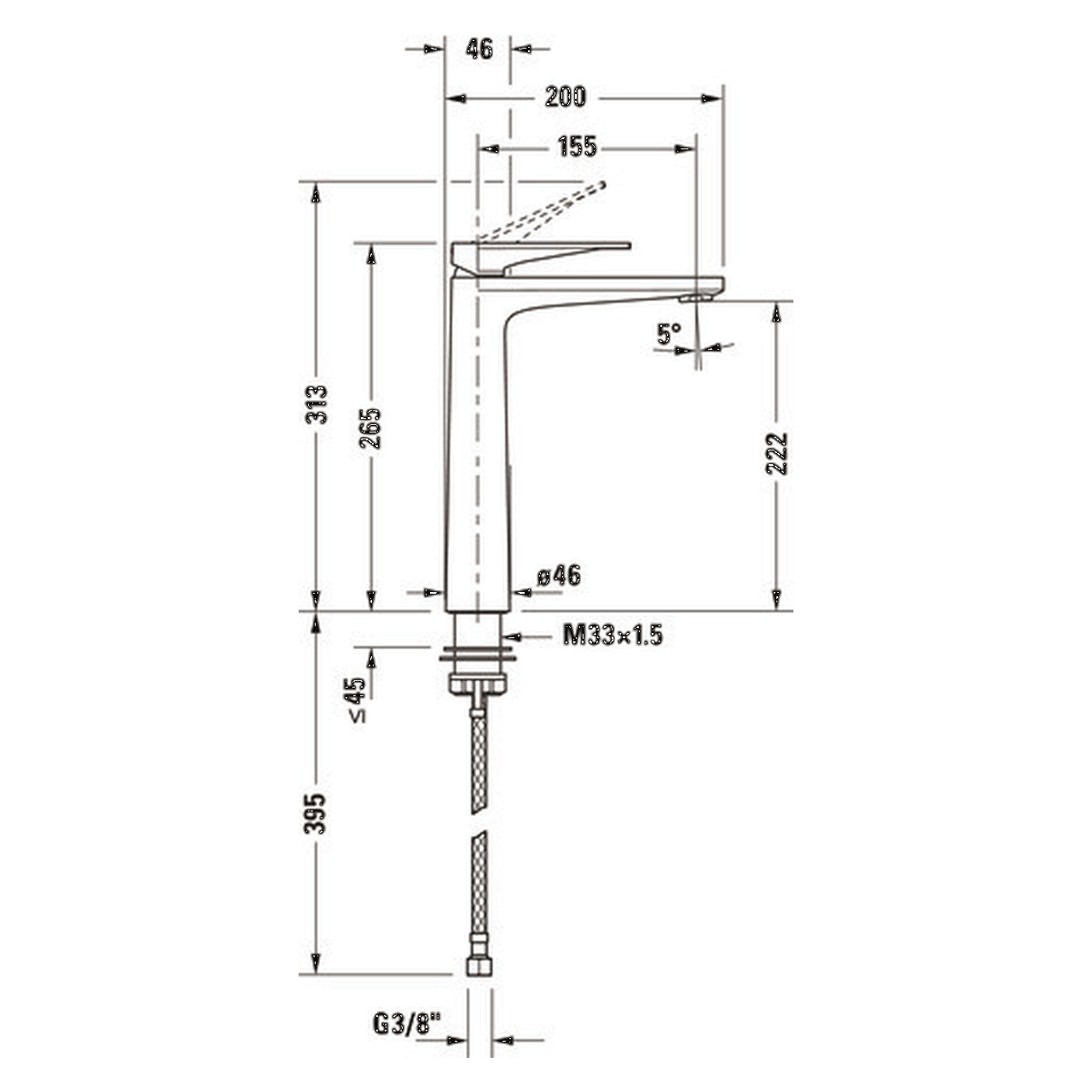 Duravit Waschtischarmatur Tulum XL Schwarz Matt 155 mm Ausladung (TU1040002046)
