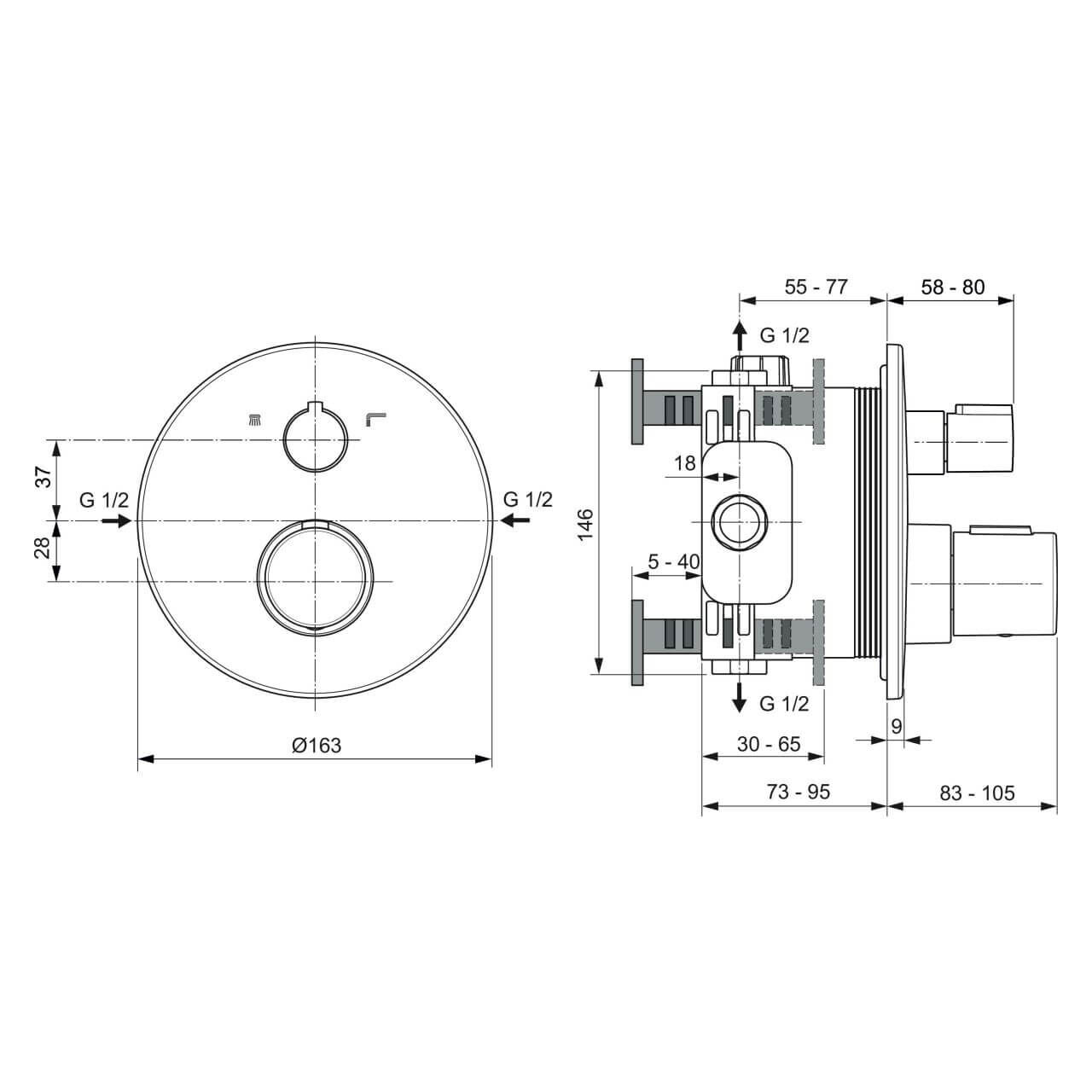 Ideal Standard Fertigmontageset Ceratherm T100 Chrom (A5814AA)