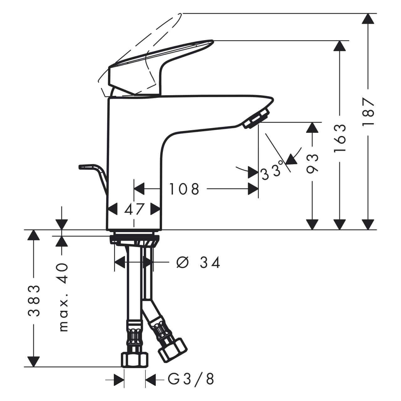 hansgrohe WT-EHM 100 Logis LowFlow mit Zugstangen-Ablaufgarnitur, chrom (10770984)