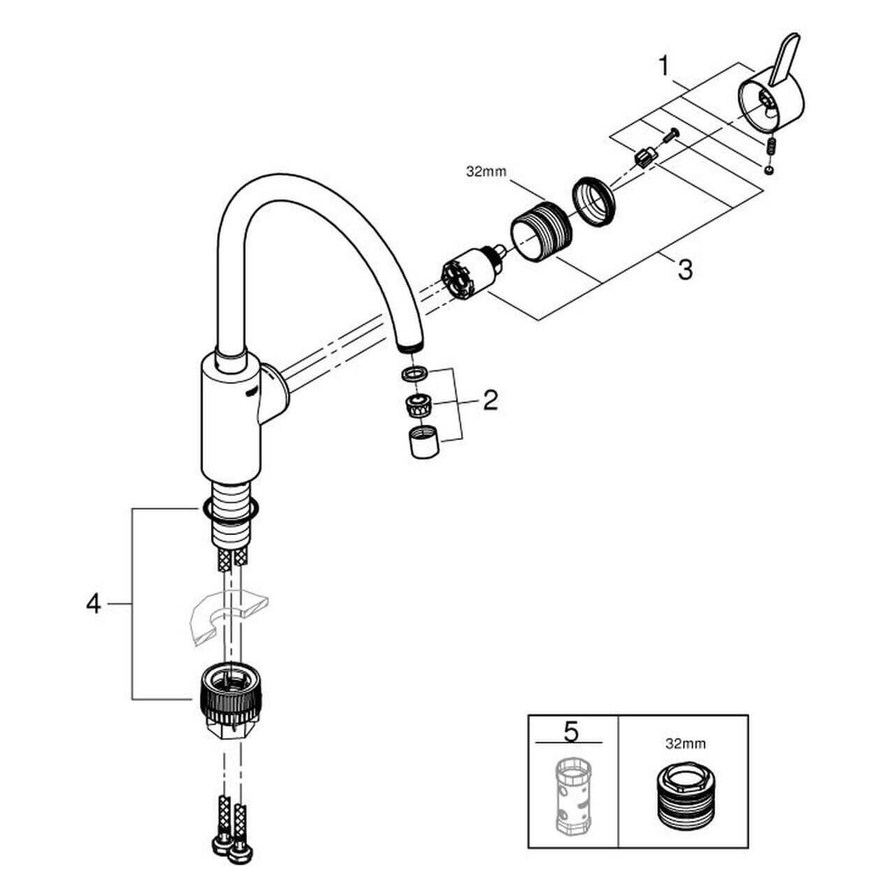 Grohe Spültischarmatur Eurosmart Cosmopolitan Chrom mit hohem Auslauf (32843002)